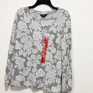 Ellen Tracy Grey White Long Sleeve Top Sweater